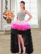  Multi-color Sleeveless High Low Beading and Ruffles Lace Up Prom Gown