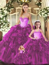  Floor Length Ball Gowns Sleeveless Fuchsia Quinceanera Dress Lace Up