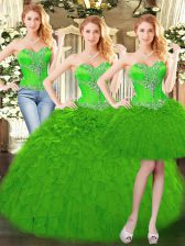 Luxury Floor Length Green Sweet 16 Dresses Sweetheart Sleeveless Lace Up