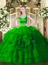 Gorgeous Organza Scoop Sleeveless Zipper Beading and Ruffled Layers 15 Quinceanera Dress in Green