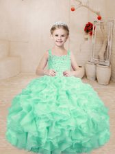 Latest Floor Length Apple Green Kids Formal Wear Straps Sleeveless Lace Up