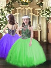 Exquisite Green Halter Top Lace Up Beading Glitz Pageant Dress Sleeveless