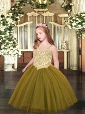 Fashion Spaghetti Straps Sleeveless Tulle Pageant Gowns For Girls Appliques Lace Up
