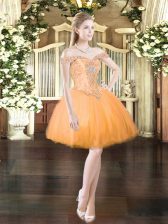 Noble Orange Red Ball Gowns Off The Shoulder Sleeveless Tulle Mini Length Lace Up Beading Homecoming Dress