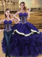 Graceful Purple Sleeveless Floor Length Beading and Ruffles Lace Up Vestidos de Quinceanera