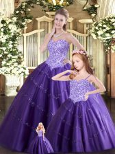 Beauteous Purple Sweetheart Neckline Beading Quinceanera Gowns Sleeveless Lace Up
