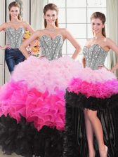 Colorful Multi-color Lace Up 15th Birthday Dress Beading and Ruffles Sleeveless Floor Length