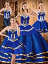 Exquisite Sweetheart Sleeveless Lace Up Sweet 16 Quinceanera Dress Blue Satin and Tulle