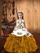High End Brown Lace Up Pageant Gowns For Girls Embroidery and Ruffles Sleeveless Floor Length