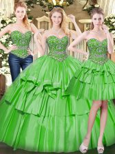  Three Pieces 15 Quinceanera Dress Green Sweetheart Organza Sleeveless Floor Length Lace Up