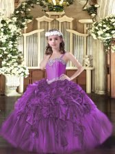  Sleeveless Beading and Ruffles Lace Up Little Girls Pageant Dress