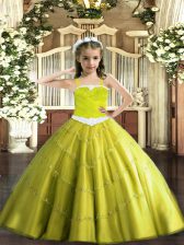 Modern Sleeveless Appliques Lace Up Little Girl Pageant Gowns