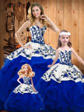  Ball Gowns Quinceanera Dresses Royal Blue Sweetheart Organza Sleeveless Floor Length Lace Up
