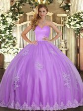 Artistic Lavender Tulle Lace Up Sweetheart Sleeveless Floor Length Sweet 16 Quinceanera Dress Beading and Appliques