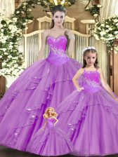 Exquisite Lilac Sleeveless Floor Length Beading and Ruching Lace Up Sweet 16 Dress