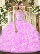 High End Lilac Bateau Zipper Beading and Ruffles Quinceanera Dresses Sleeveless