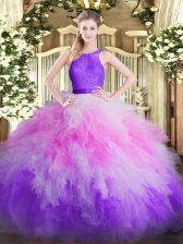 Inexpensive Floor Length Multi-color Quinceanera Dresses Organza Sleeveless Ruffles
