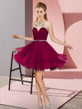  Fuchsia Zipper Halter Top Beading Prom Gown Chiffon Sleeveless