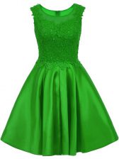 Scoop Sleeveless Zipper Dama Dress for Quinceanera Green Satin