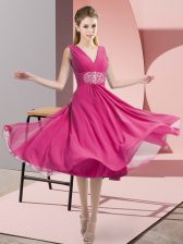 Ideal Hot Pink Side Zipper Quinceanera Court Dresses Beading Sleeveless Knee Length