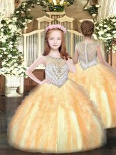  Sleeveless Zipper Floor Length Beading and Ruffles Pageant Gowns