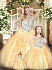 Attractive Champagne Scoop Lace Up Beading and Ruffles 15 Quinceanera Dress Sleeveless