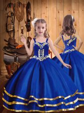  Straps Sleeveless Organza Little Girl Pageant Gowns Embroidery and Ruffled Layers Lace Up
