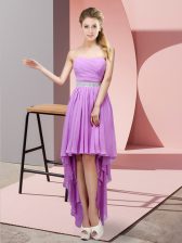  A-line Damas Dress Lavender Sweetheart Chiffon Sleeveless High Low Lace Up