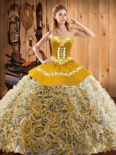  Satin and Fabric With Rolling Flowers Sweetheart Sleeveless Sweep Train Lace Up Embroidery Sweet 16 Dress in Multi-color