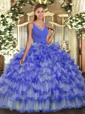  Ball Gowns Sweet 16 Dresses Lavender V-neck Organza Sleeveless Floor Length Backless