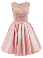 Comfortable Baby Pink Scoop Zipper Lace Dama Dress Sleeveless