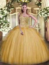  Sleeveless Beading and Ruffles Lace Up 15th Birthday Dress
