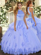 Spectacular Lavender Backless Quinceanera Dresses Beading and Appliques Sleeveless Floor Length