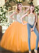  Scoop Sleeveless Tulle Quince Ball Gowns Beading Zipper