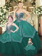 Sexy Dark Green Sleeveless Satin and Tulle Lace Up Quinceanera Gown for Military Ball and Sweet 16 and Quinceanera