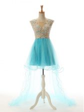  Sleeveless Backless High Low Appliques Prom Evening Gown