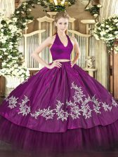  Fuchsia Taffeta Zipper Sweet 16 Quinceanera Dress Sleeveless Floor Length Appliques