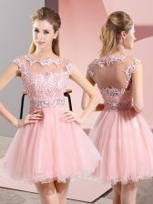 Best Selling Baby Pink Sleeveless Knee Length Beading and Lace Side Zipper Damas Dress