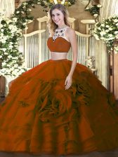  Sleeveless Backless Floor Length Beading and Ruffled Layers Quinceanera Gown
