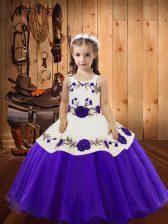  Organza Sleeveless Floor Length Kids Pageant Dress and Embroidery
