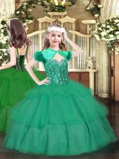  Ball Gowns Winning Pageant Gowns Turquoise Straps Organza Sleeveless Floor Length Lace Up
