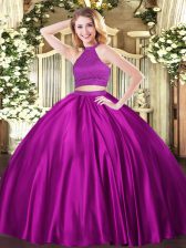 High Class Fuchsia Sleeveless Tulle Backless 15th Birthday Dress for Military Ball and Sweet 16 and Quinceanera