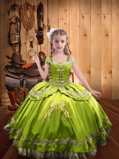  Off The Shoulder Sleeveless Satin Pageant Gowns Beading and Embroidery Lace Up