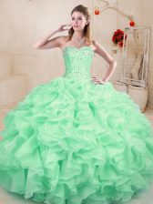 Classical Apple Green Ball Gowns Sweetheart Sleeveless Organza Floor Length Lace Up Beading and Ruffles Sweet 16 Dress
