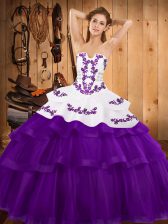 Trendy Strapless Sleeveless Sweep Train Lace Up Quinceanera Gown Purple Tulle