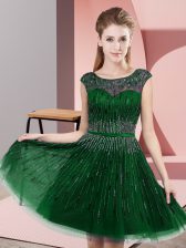  Sleeveless Knee Length Beading Backless Prom Gown with Green