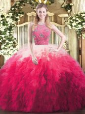  Sleeveless Floor Length Beading and Ruffles Zipper Quinceanera Gowns with Multi-color