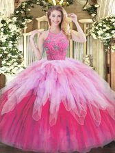 Classical Multi-color Sleeveless Beading and Ruffles Floor Length Quince Ball Gowns