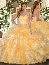 Gorgeous Ball Gowns Quinceanera Gown Gold Sweetheart Organza Sleeveless Floor Length Lace Up