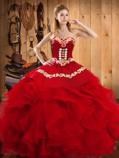 Ideal Sleeveless Embroidery and Ruffles Lace Up Quinceanera Dresses